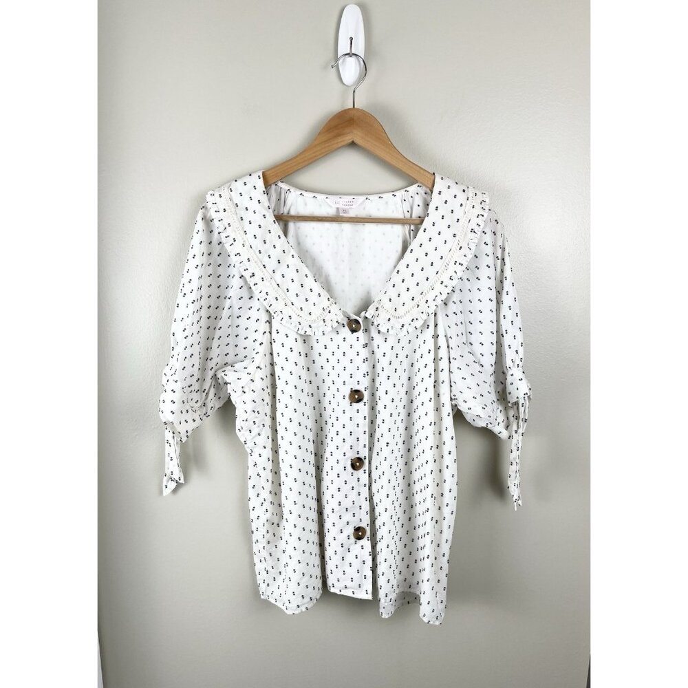 LC‎ Lauren Conrad Women’s V-Neck Ruffled Collar Ivory Blouse Granny Core XL